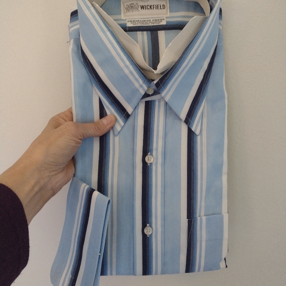 Men's mint 17" Vintage 70's dead stock Wickfield button down shirt - Picture 7 of 9